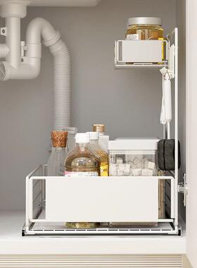 5YA1侧拉轨道下水槽抽拉置物台面多功能调料架抽屉滑轨厨房柜内置