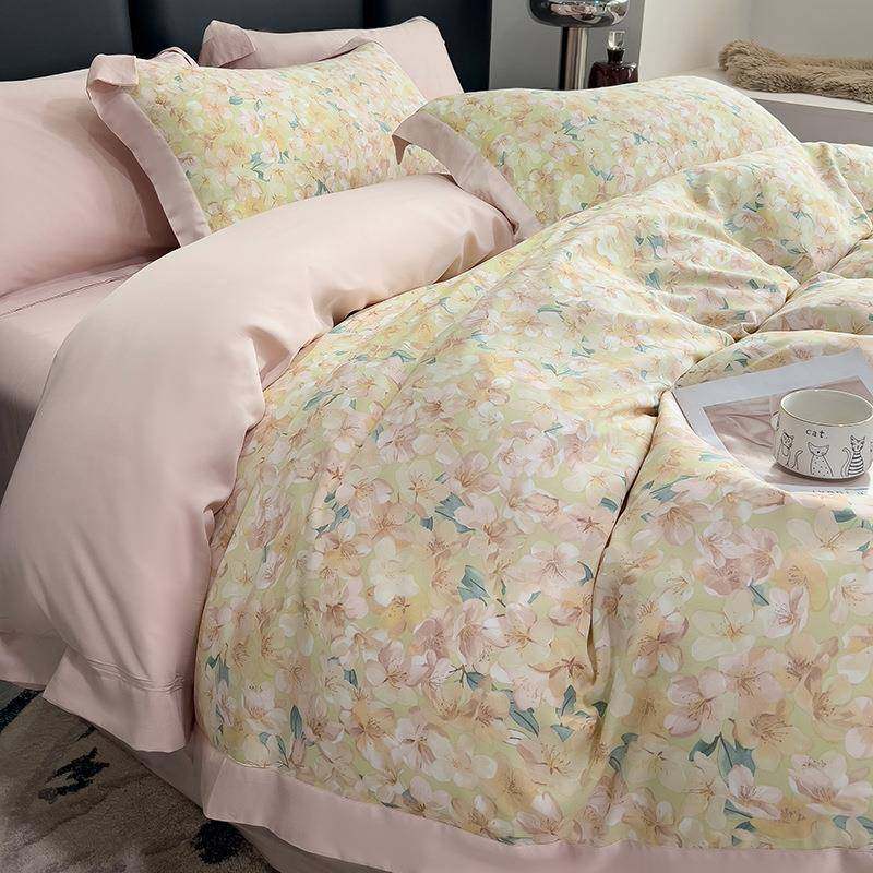 双生植物纤维四件套复古碎花卉印花撞色宽边卡通法式轻奢被套床单,收纳整理,烫衣板及配件,淘宝优惠券,粉丝福利购,淘宝优惠卷