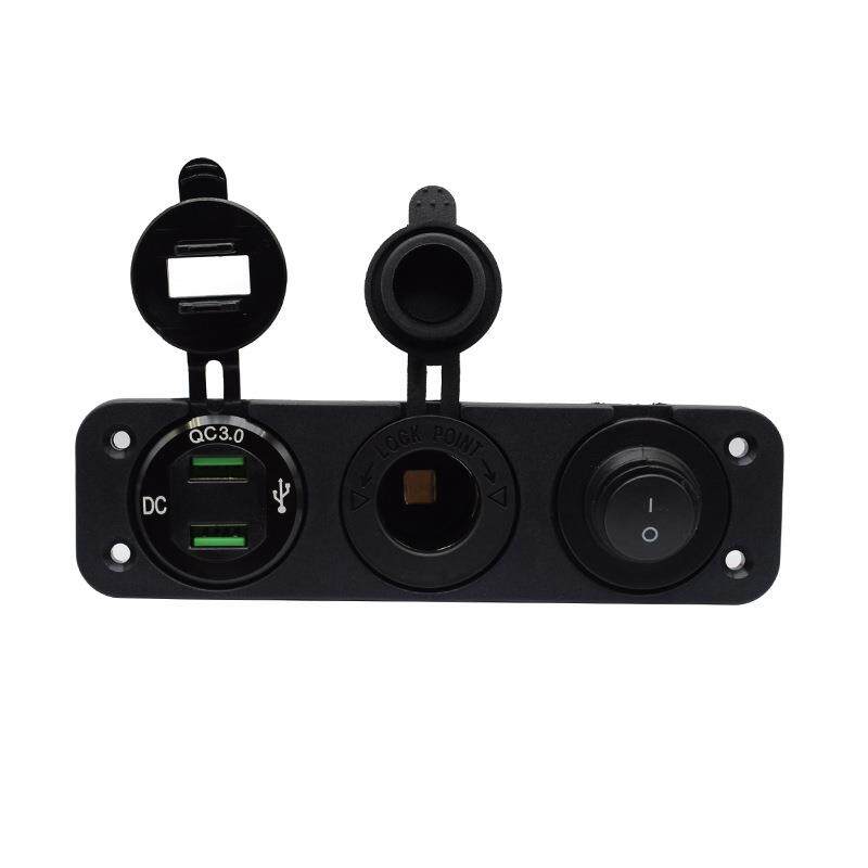 合金QC3.0快充头带电压显示充电器电源母座点烟器圆形小开关