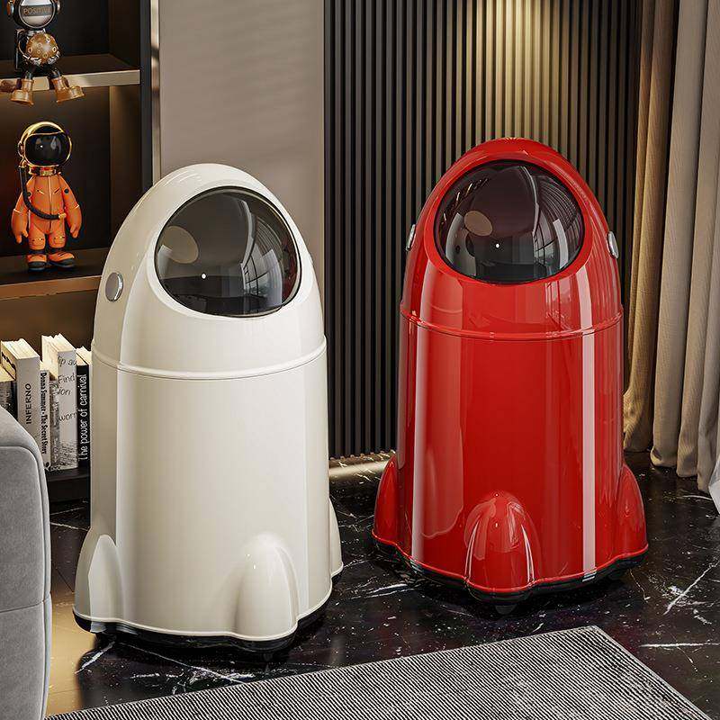 卡通垃圾桶翻盖高颜值轻奢带滑轮纸篓厨房客厅卫生间塑料收纳筒