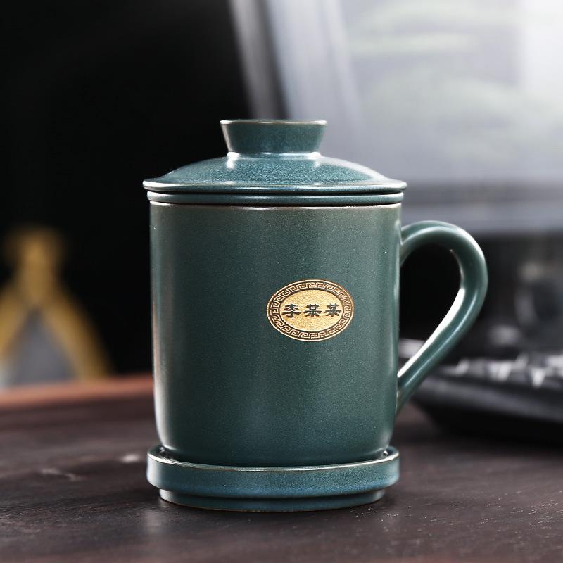 陶瓷马克杯办公泡茶杯带盖过滤茶杯茶水分离百家姓主人个性杯