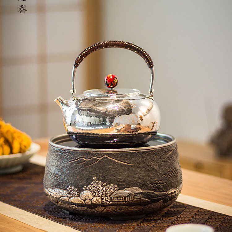 龙隐斋电陶炉家用煮茶炉器小型台式静音烧水铁银壶专用铁包银系列