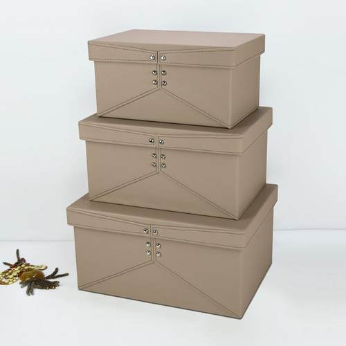 北欧风别墅样板间铆钉装饰盒软装衣帽间大容量收纳盒整理皮革摆件