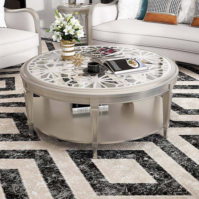 玻璃茶几圆形实木雕花镂空茶台小户型桌子轻奢现代茶桌法式小茶几,智能设备,其他智能设备,淘宝优惠券,粉丝福利购,淘宝优惠卷