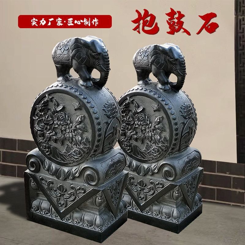 仿古石雕青石门墩抱鼓石一对家用古法做旧狮子貔貅石鼓