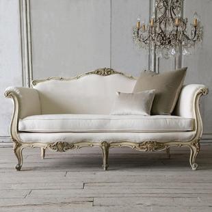 出口美式 客厅复古做旧卯榫原木双人沙发制作 实木雕花三人沙发法式