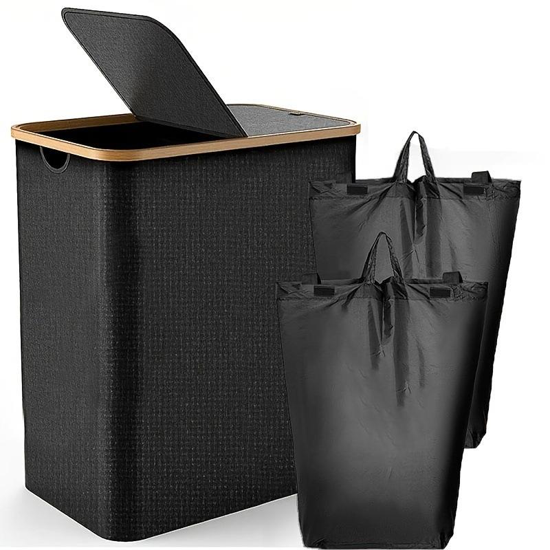 热销日式竹制可折叠布艺脏衣篮带盖大号洗衣篮脏衣篓脏衣服收纳筐