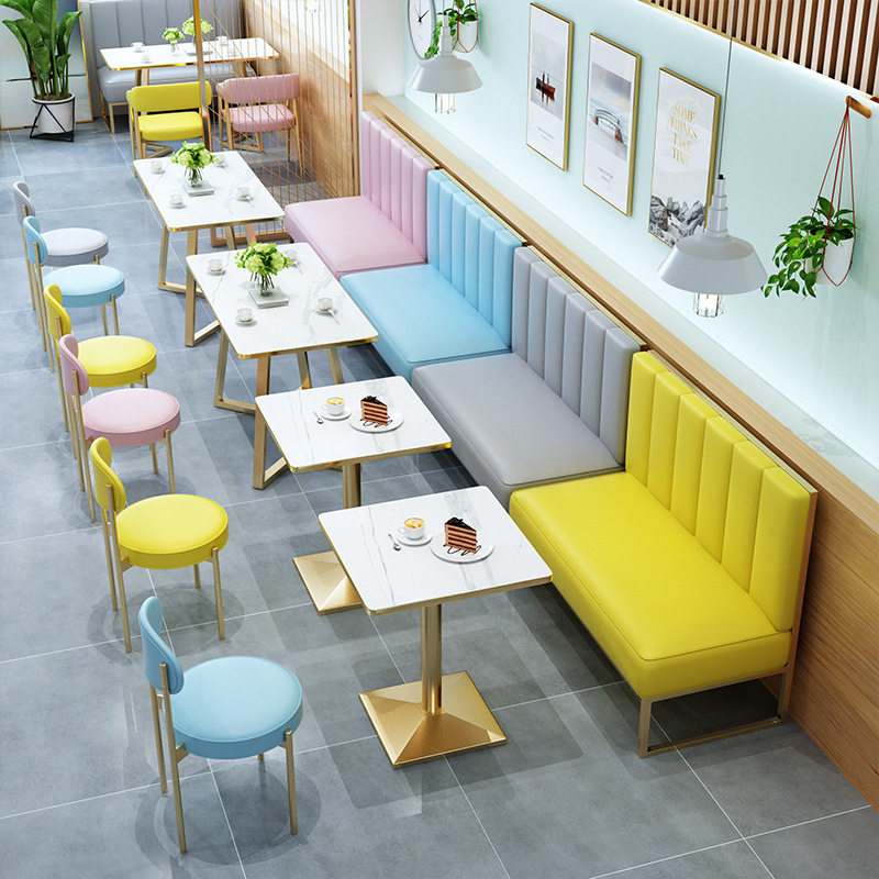 网红金色铁艺卡座沙发椅奶茶店咖啡馆餐厅汉堡小吃店酒吧桌椅组合