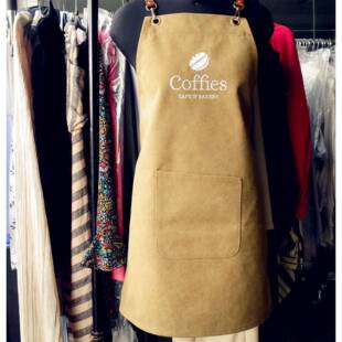 定制供应16安厚帆布水洗绣花工作围裙定制logo
