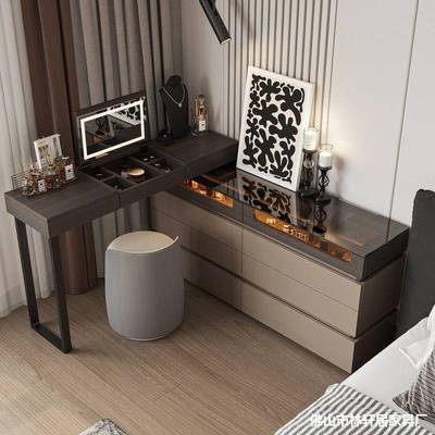 意式极简梳妆台斗柜一体现代轻奢高级感卧室床尾翻盖化妆桌收纳柜