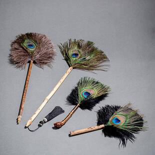孔雀羽毛插瓶摆件装饰品拂尘禅茶具鸡毛掸子除尘扫家用鸵鸟毛掸子