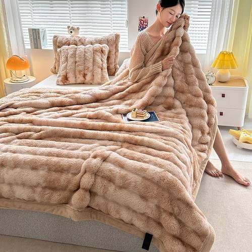 扎染仿兔毛毯秋冬加厚保暖午睡休闲盖毯法兰绒沙发毯子