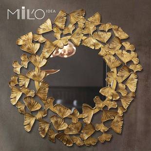 米洛思维现代简约不锈钢银杏叶镜子软装摆件玄关客厅卧室家居装饰