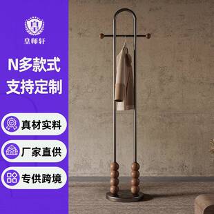 灰色实木挂衣架落地卧室不锈钢衣帽架入户客厅晾衣服挂架结实耐用
