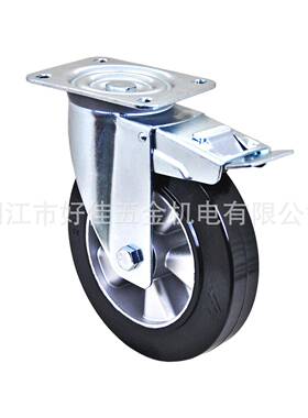 产品200X50mm好佳牌欧洲款静音铝芯黑色弹力橡胶双刹脚轮