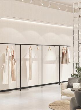 服装店展示架黑色不锈钢上墙壁挂陈列架男女童装店落地货架挂衣架