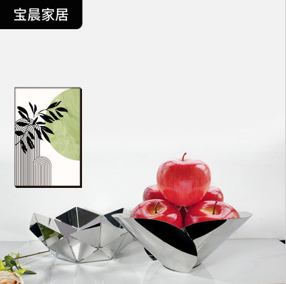 厂家新款家用不锈钢水果盘创意摆件样板间软装摆件家装饰品摆件