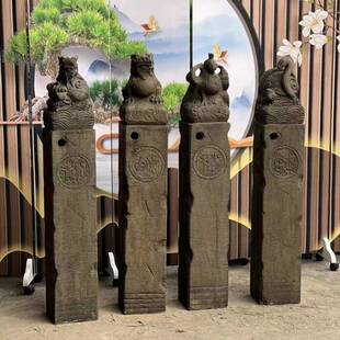 四神兽拴马桩青石做旧四神拴马柱祥云柱栓马桩造景