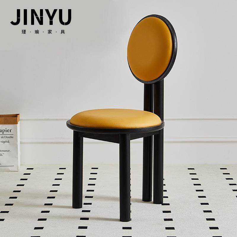 法式中古实木餐椅北欧家用奶油风化妆椅新款凳子设计师休闲靠背椅