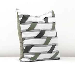 灰绿色现代轻奢新中式皮编织艺术沙发抱枕样板间展厅布艺软装