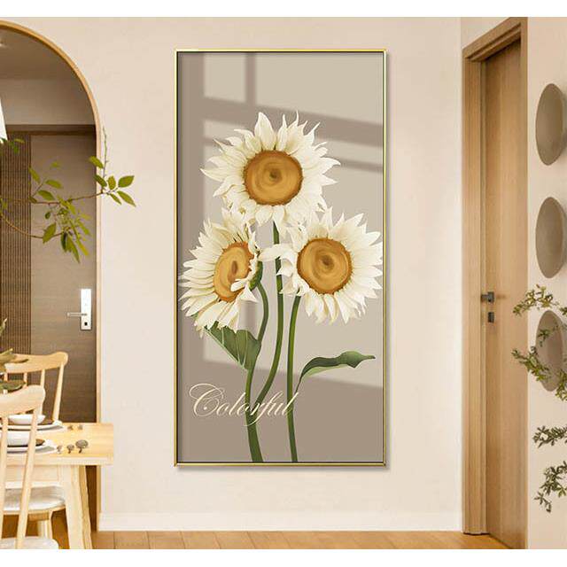 纯手绘植物花卉油画现代新中式田园客厅玄关竖款装饰画挂壁画