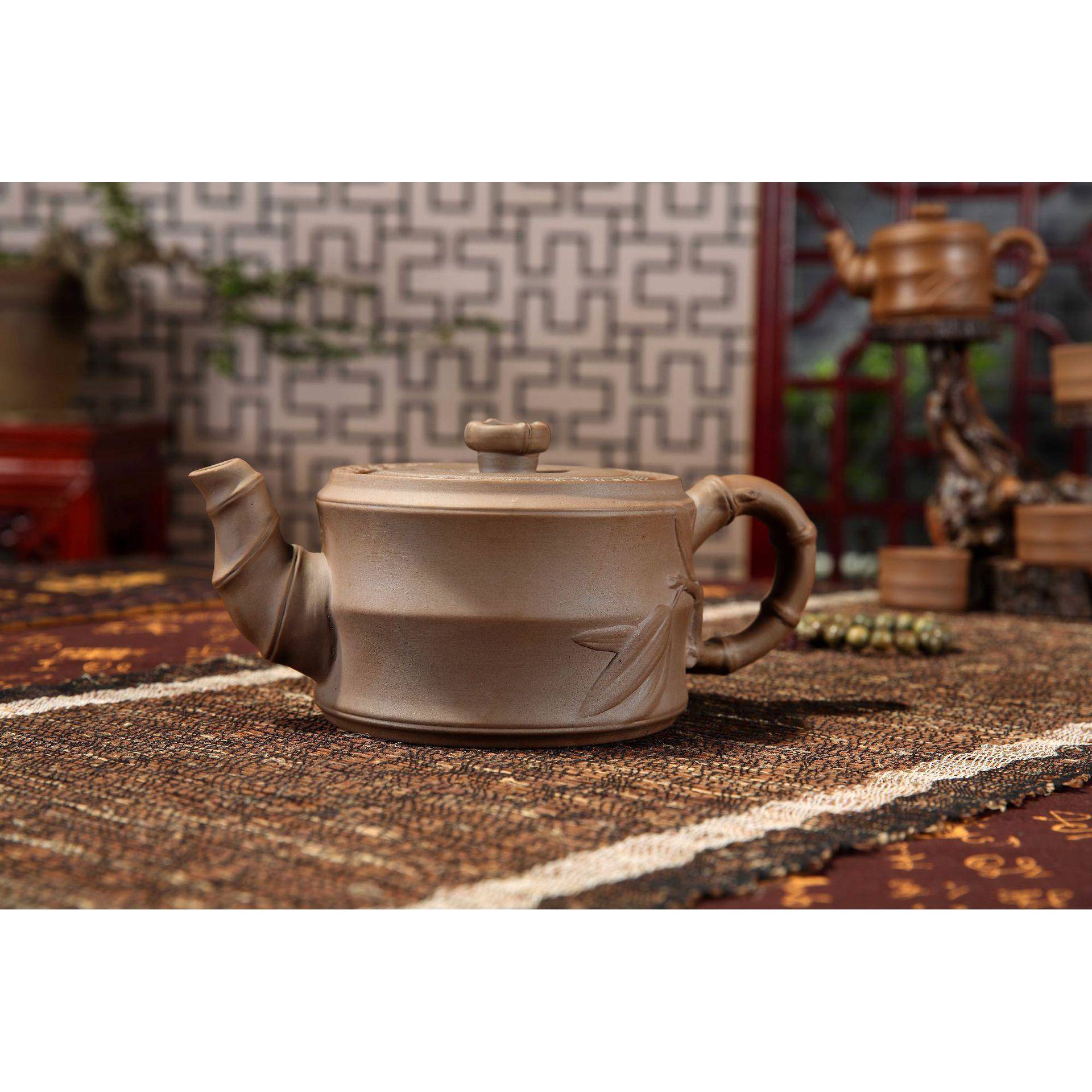 围炉煮茶紫砂竹叶壶仿古陶土壶特色工夫茶壶明火电磁两用