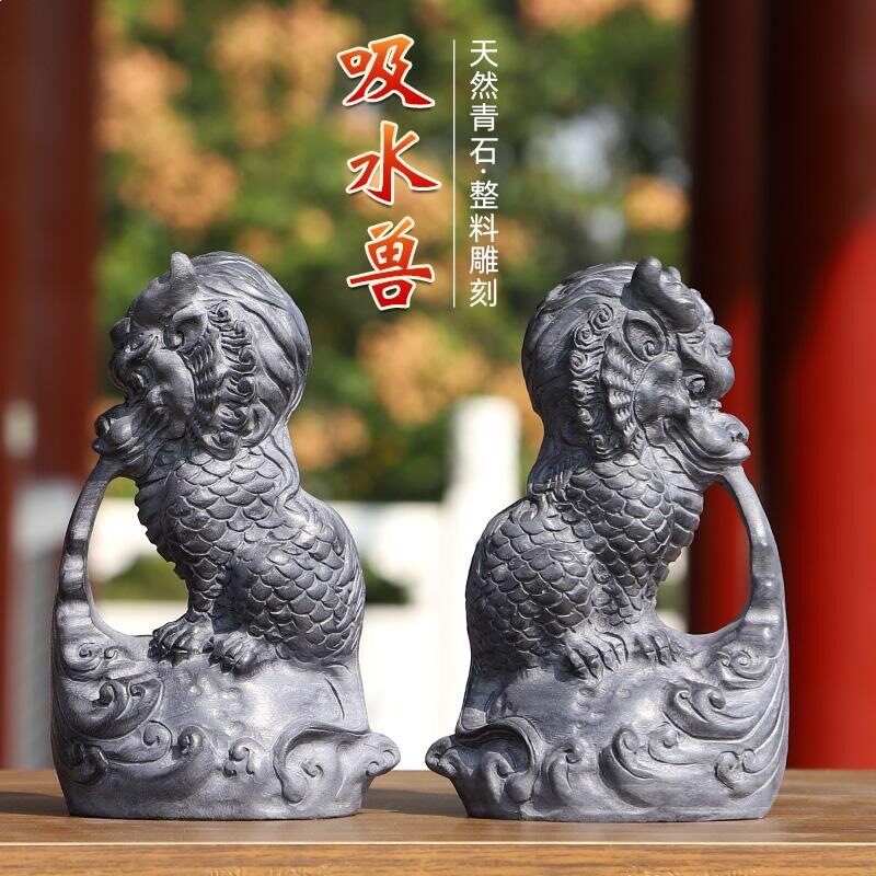 批发石雕吸水兽蚣蝮石头吸财兽门口摆件纳福青石吸金兽门墩避