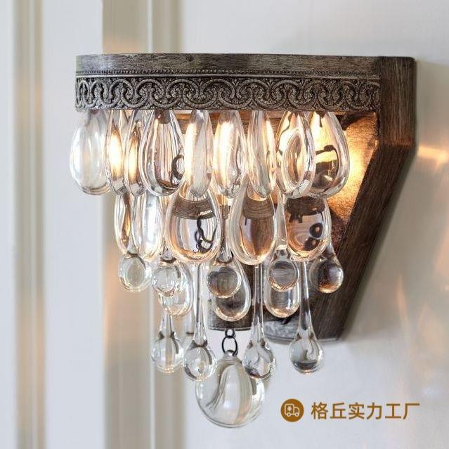 美式乡村水晶壁灯 晶莹葡萄水滴水晶复古法式蜡烛卧室水晶壁灯