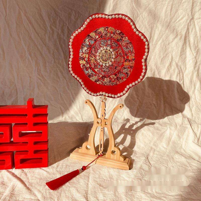 中式婚礼双面成品喜扇子古风秀禾刺绣团扇结婚新娘出嫁手捧扇