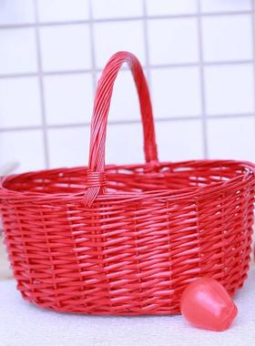 篮子订婚过提大礼水果篮满月鸡蛋手篮竹R亲^F975S59H红色篮子事喜