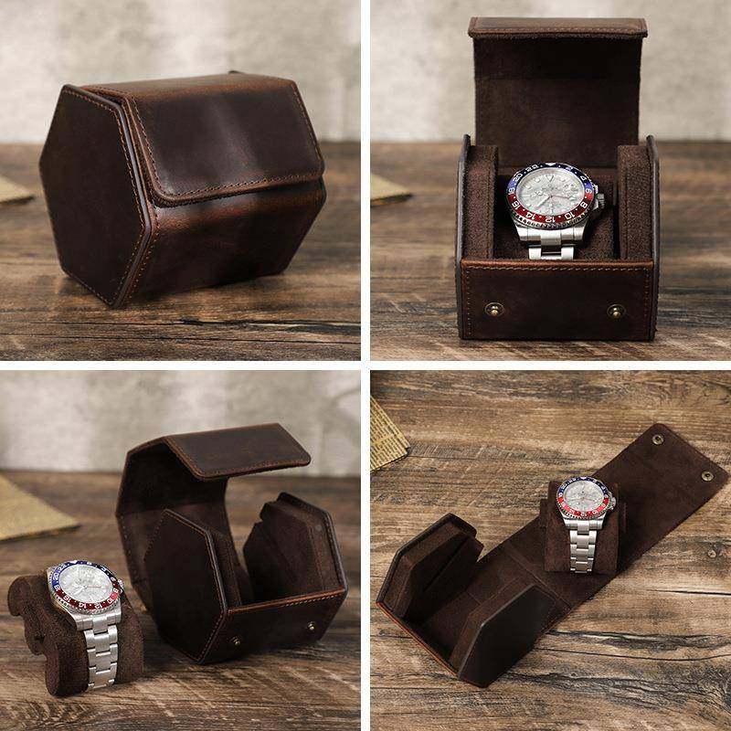 疯马皮盒手手表盒单只装手工制作意六边CF1153形户外旅行表创收纳