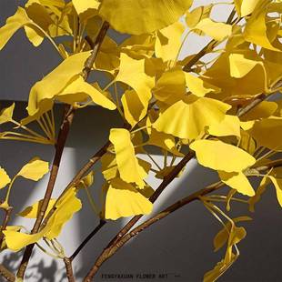 素材橱 大号大号银杏叶长枝真叶红枫叶假树枝花艺装 绿新中式 仿18