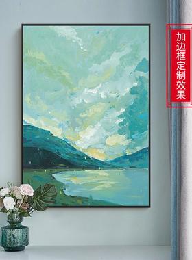 盈浩山水风装景手工手绘饰立体装画实木框条挂背画TIO景墙饰厂家