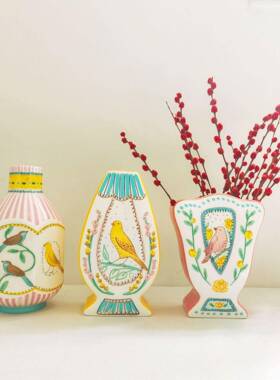 夜莺与玫瑰园花卉小陶瓷花鸟ZFO瓶高级感家花田器摆居件客厅摆件