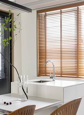 T9J木百叶窗帘光遮阳电动升降5办遮公F75T675M室书房客?厅透气窗