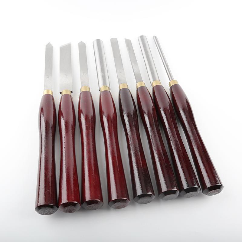 木车刀8PCS红958柄木木工车刀铣刀套车车刀木盒装木工雕刻装刀现