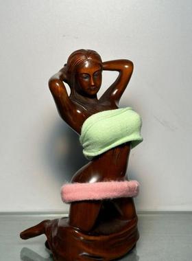 4841旧黄藏杨木仿古木质美女人物摆件姿人体艺术抱头雕美女实木工
