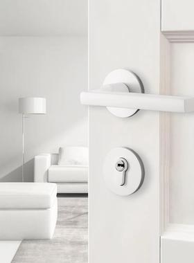 白F001白色室内卧室木门锁家用房风间把手奶油具简约磁锁吸静音门
