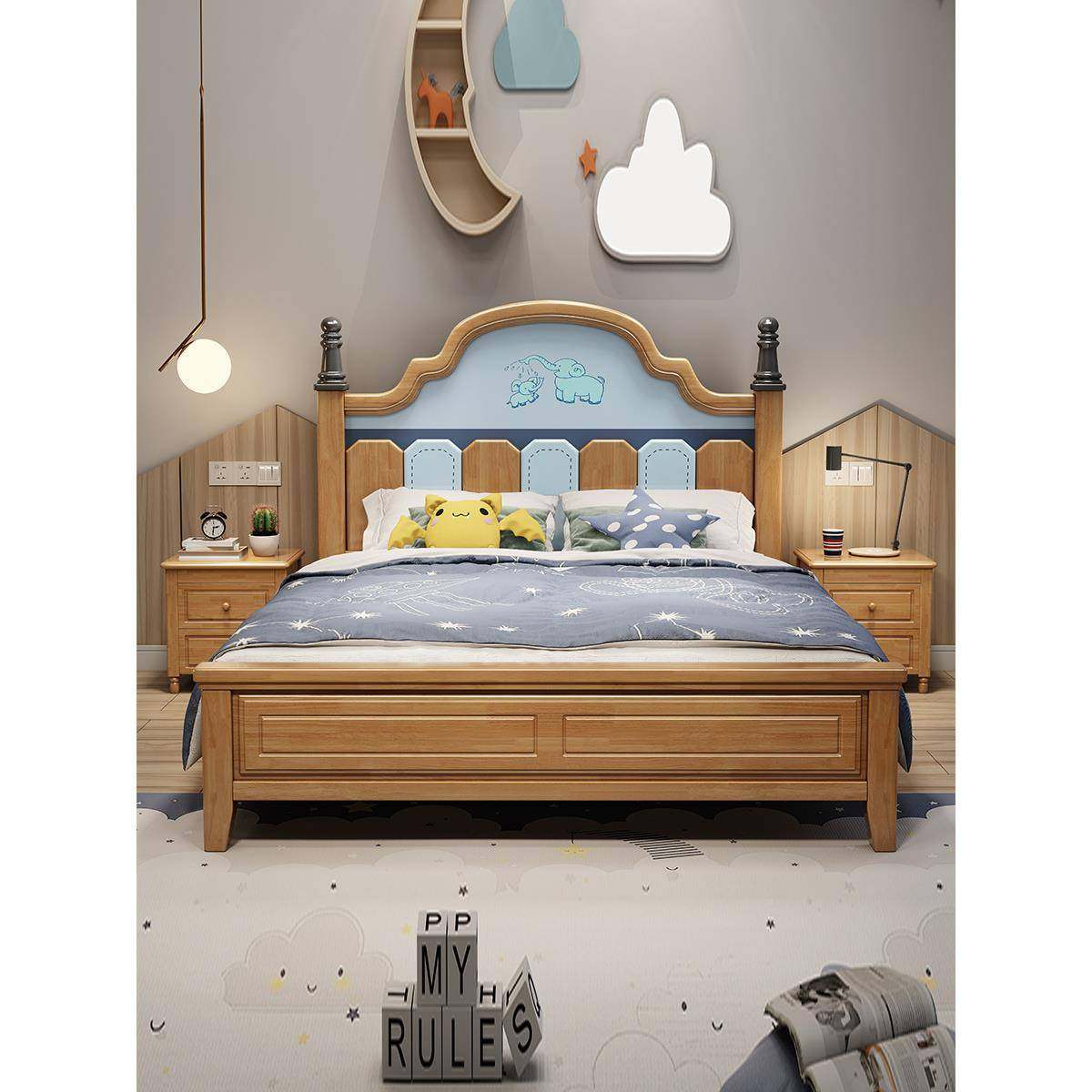 全实木儿童床原木1.5米简1约年男孩单113人.2米青少室儿童房卧储