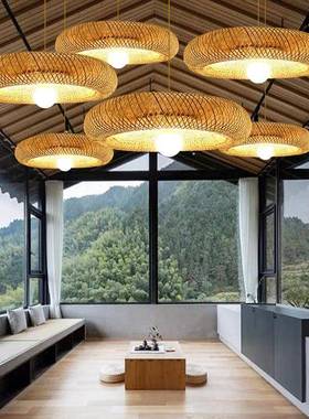 竹编吊中式餐藤厅餐桌灯茶意楼禅意饭59960店灯具日式创田园民宿