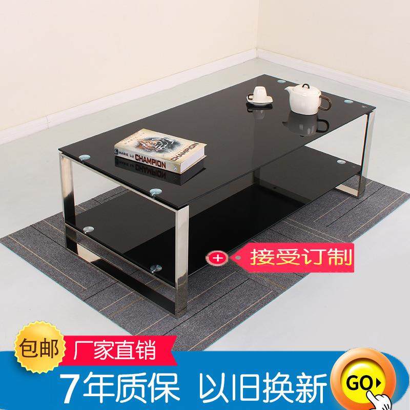 直销黑色钢化玻璃长茶几接待沙发短茶几不锈钢办公室茶几