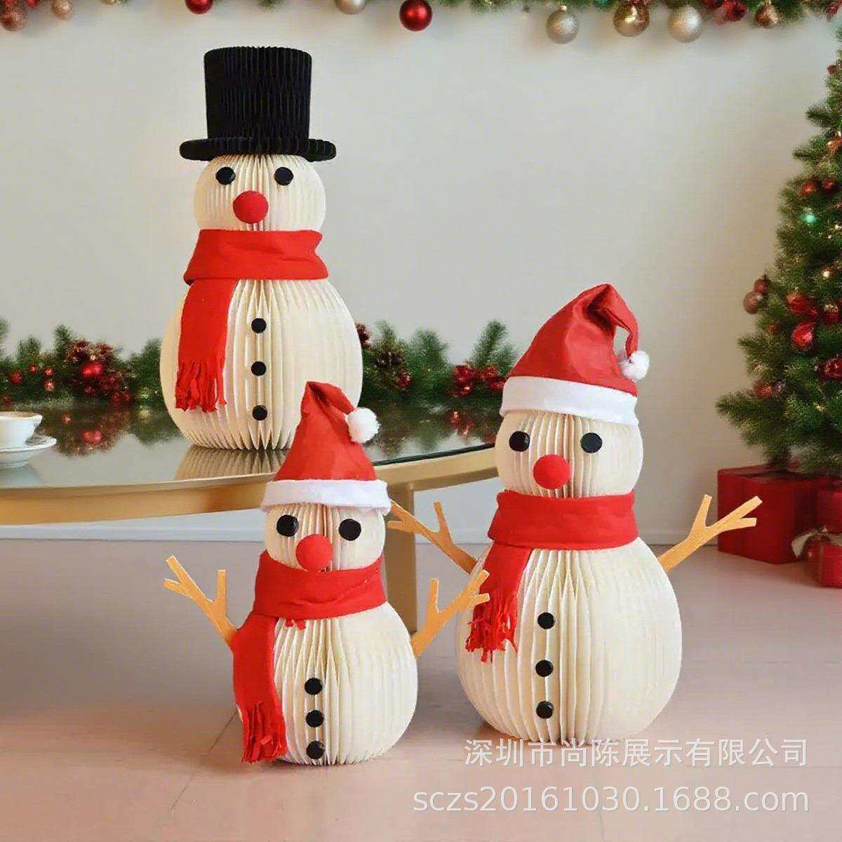 新款折纸红帽雪人摆件圣诞节装饰品dp商场橱窗场景布置拍摄道具