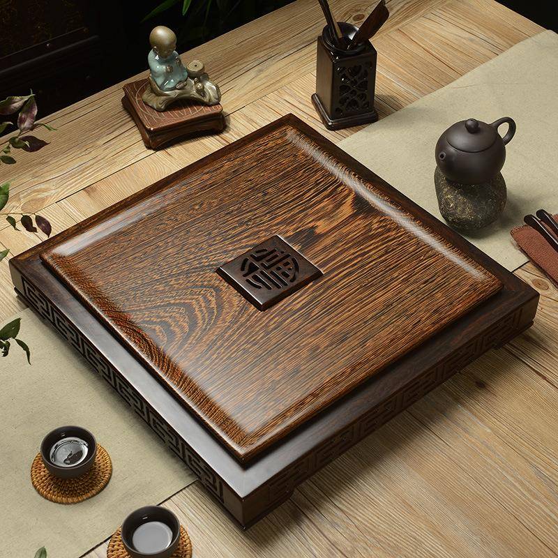 天然实木整块鸡翅木茶盘小号黑檀茶海家用简约花梨木茶台工厂
