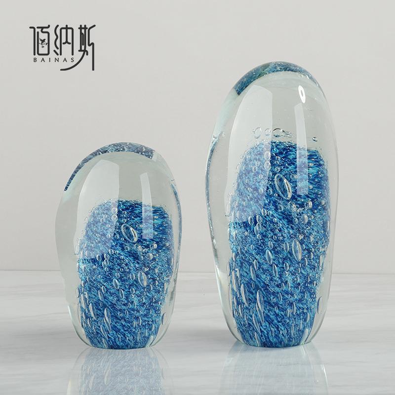 现代简约精品送礼儿童房蓝色水母手工玻璃桌面客厅摆件水晶装饰品
