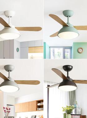 北欧风格餐厅吊扇灯简约客厅卧室原木叶LED吊灯现代带风扇吊灯