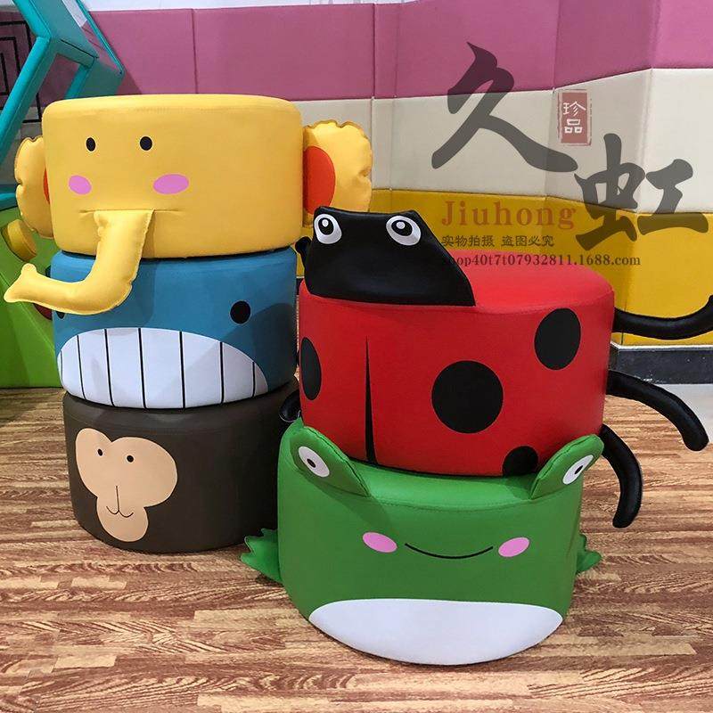 动物沙发凳幼儿园早教中心软体沙发椅子软包圆凳儿童卡通猴子大象