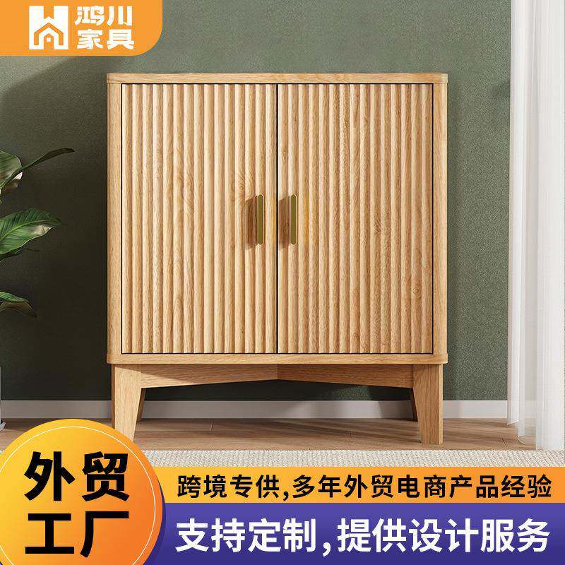 电商木纹凹槽门餐边储物柜北欧家用客厅玄关简约收纳创意边桌
