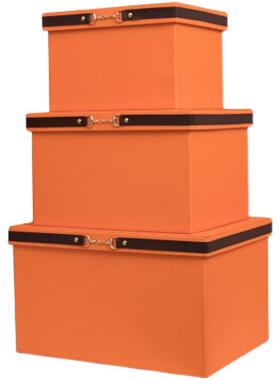 BK9K家用储物箱整理箱特大号皮质样板房装饰摆件橙色衣柜衣帽