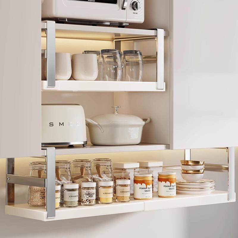 新款厨房橱柜下挂架可伸缩悬挂分层多功能置物挂篮调料收纳吊柜