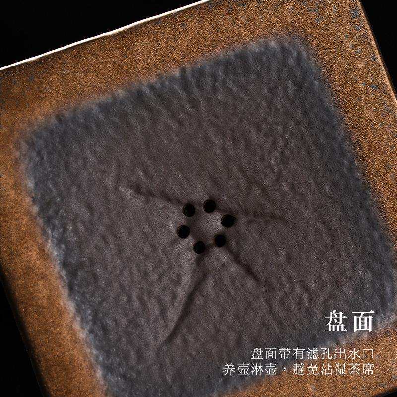 德玉堂复古鎏金四方壶承储水式禅意陶瓷干泡台茶盘家用简约茶托盘